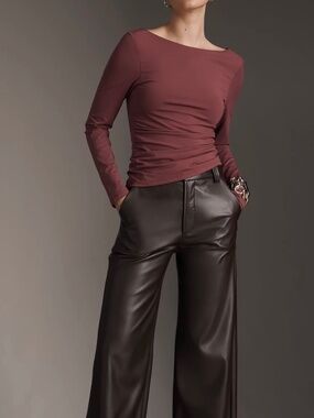 By Anthropologie Scooped-Back Long-Sleeve Top, Size S